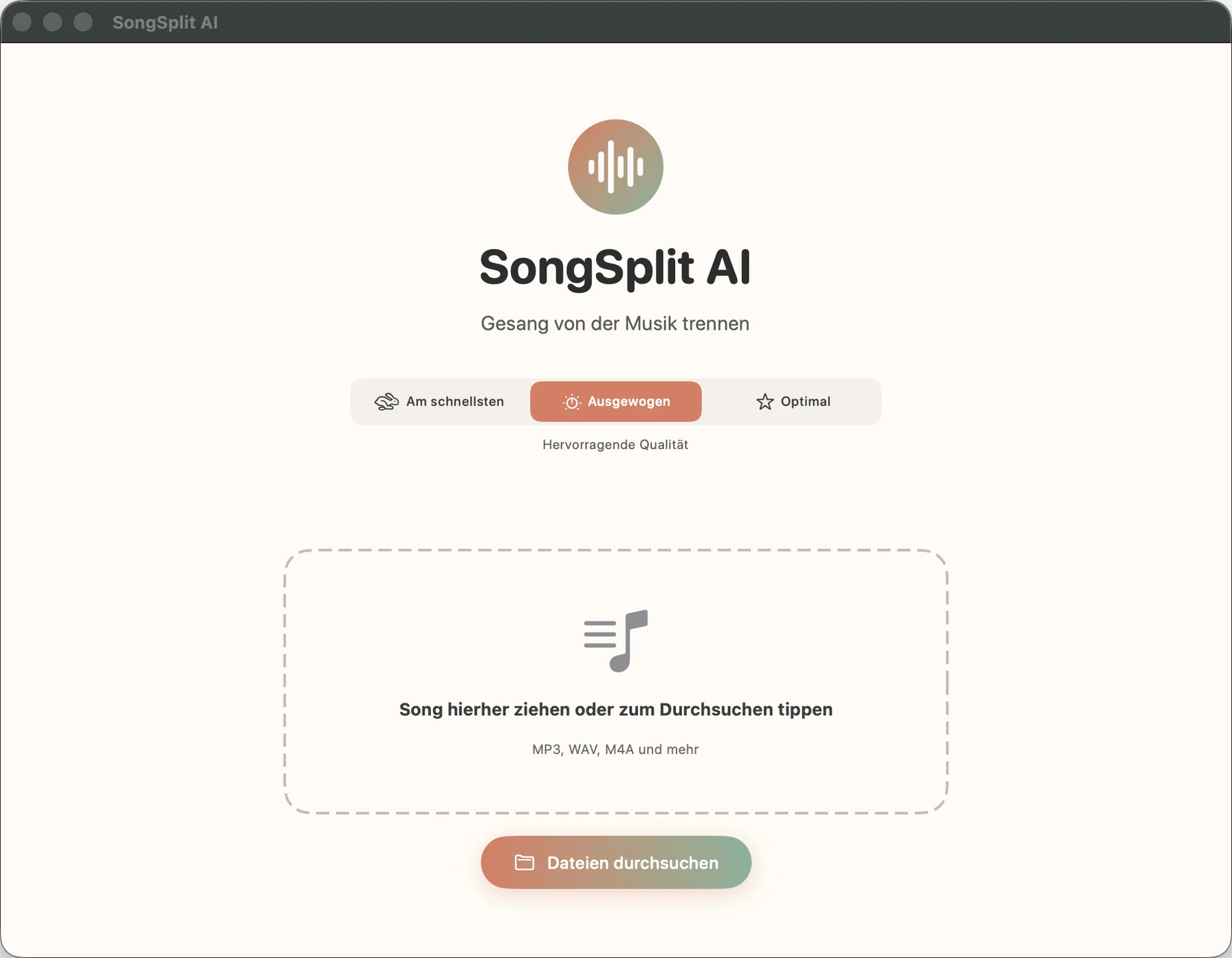 Screenshot der SongSplit AI App
