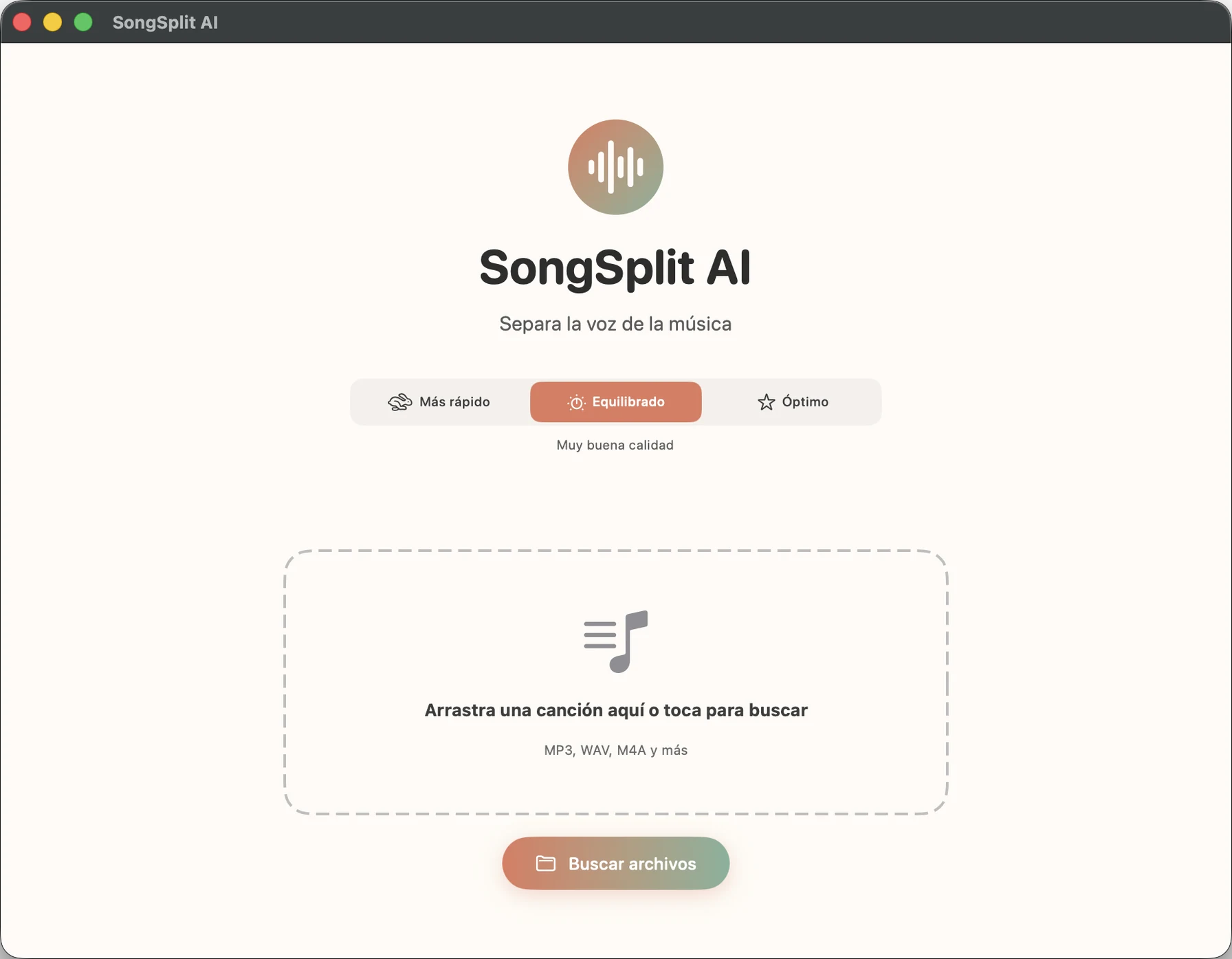 Interfaz de SongSplit AI mostrando la separación de audio
