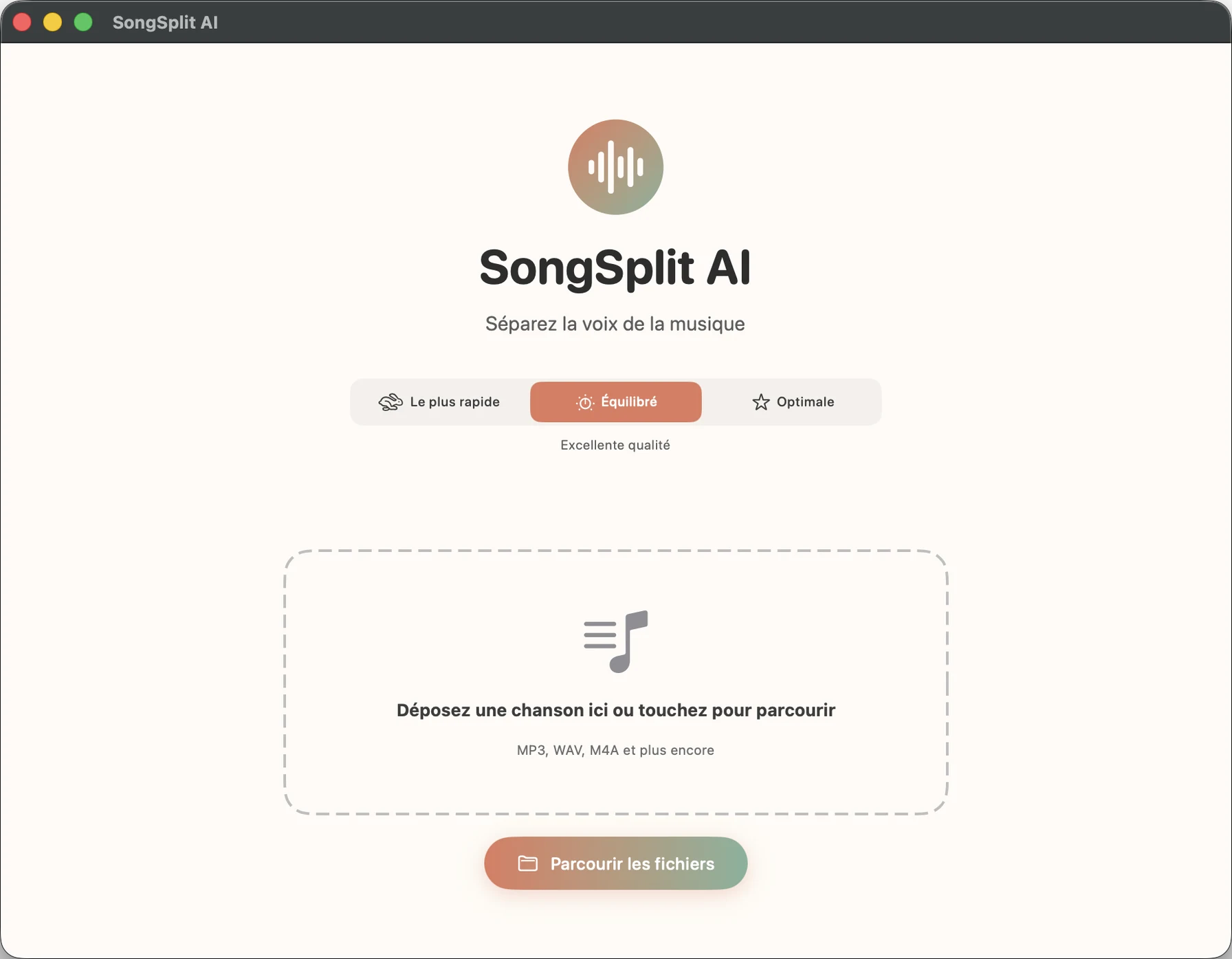 Capture d'écran de l'application SongSplit AI