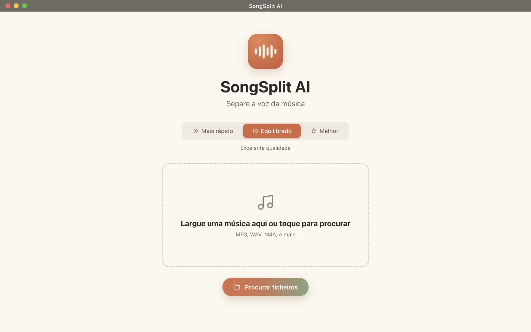 Interface da aplicação SongSplit AI a mostrar a separação de áudio
